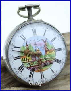 GEO. GRAHAM LONDON FUSEE POCKET WATCH PAINTED DIAL withOUTER CASE #503 SILVER(Q3I)