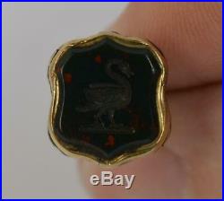 Georgian Gold Cased & Bloodstone Pocket Watch Fob Pendant with Swan t0425