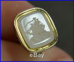 Georgian Gold Cased Pocket Watch Fob with Ship Intaglio Chalcedony Base t0494