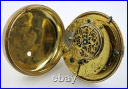 Gilt pocket watch, pair cases, verge John Leroux, London, c1780