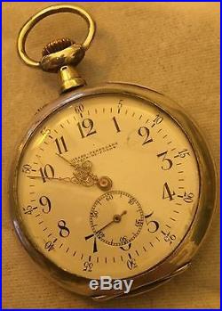 Girard Perregaux Pocket Watch open face silver carved case 47 mm. In diameter