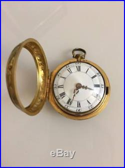Gold Filled Plated Pair Case Repousse Verge Fusee Pocket Watch