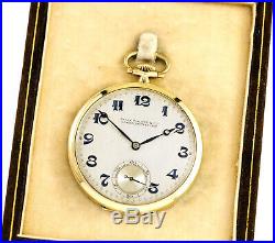 Gold Patek Philippe Pocket Watch 20 Jewel Movt, 18k Gold Case, Original Box