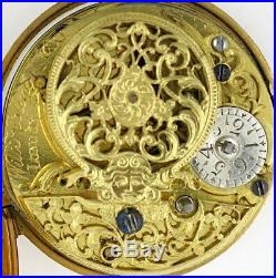 Gold pocket watch, repousse pair cases, champleve dial Kipling, London, 1727