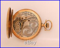 Gorgeous 14k Gold Antique 12 size 45mm hunting case pocket watch. Looks Great