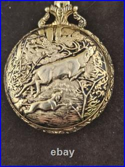 Gorgeous 70s LeClaire Swiss Wind-Up Hunting Pocket Watch 17 Jewels Runs Case