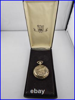 Gorgeous 70s LeClaire Swiss Wind-Up Hunting Pocket Watch 17 Jewels Runs Case