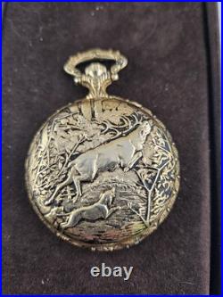 Gorgeous 70s LeClaire Swiss Wind-Up Hunting Pocket Watch 17 Jewels Runs Case
