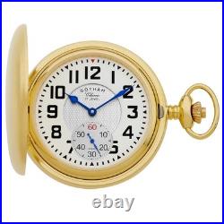 Gotham Men's Gold Plated Polished Case 17 Jewel Mechanical Pocket Watch