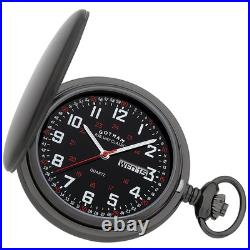 Gotham Men's Gunmetal Stainless Steel Analog Quartz Day/Date Hunter Pocket Watch