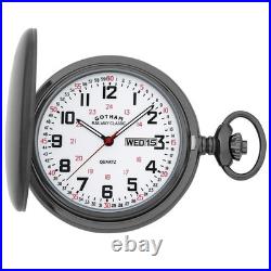 Gotham Men's Gunmetal Stainless Steel Analog Quartz Day/Date Hunter Pocket Watch