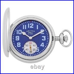 Gotham Men's Silver-Tone Case Double Hunter 17 Jewel Mechanical Pocket Watch