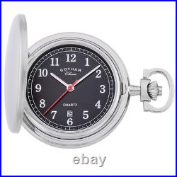 Gotham Men's Stainless Steel Analog Quartz Date Covered Pocket Watch