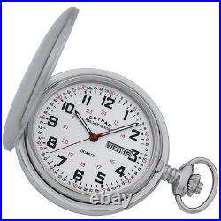 Gotham Men's Stainless Steel Analog Quartz Day/Date Hunter Pocket Watch