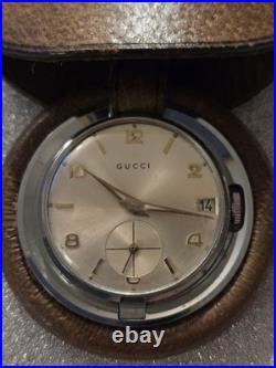 Gucci Pocket Watch Steel Case Covered In Peccary Leather Manual Winding Movement