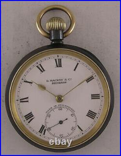 Gun Metal CASE D. MACKEY&Co. BRISBANE BUREN 1900 Swiss Pocket Watch MINT Serviced