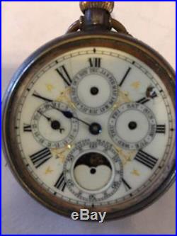 Gun Metal Cased Chronograph PocKet Watch Multi Dial Moon Phase 100gr (J4)