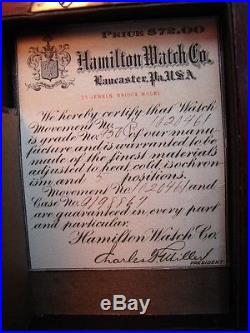 HAMILTON POCKET WATCH 23j 950 ORIGINAL PERMANENT CASE AND BOX