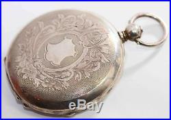 HUGE Coin Silver Hunting Case Antique Key Wind Pocket Watch, Excellent Condition