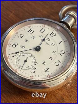 HUGE Sterling Case 18s Swing Out WALTHAM 24h Cdn Dial RUNS 17j PS Bartlett