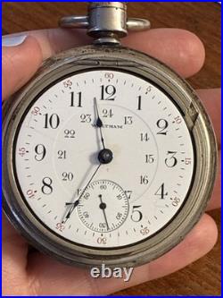 HUGE Sterling Case 18s Swing Out WALTHAM 24h Cdn Dial RUNS 17j PS Bartlett