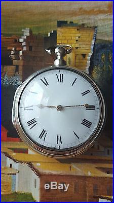 HUME London sterling silver pair cased big verge fusee pocket watch. SERVICED