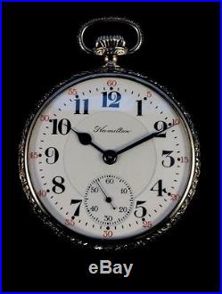 Hamilton 16s 21Jewel 992 Railroad Pocket watch Fancy WGF. Case Near Mint