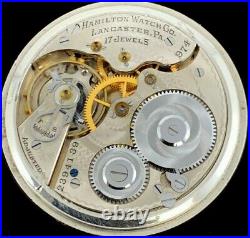 Hamilton 974 16s 17J Pocket watch Nickel Silver Illinois RR Case Near Mint