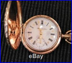Hampden 6 size. Fancy dial (1888) 15 jewels gold filled hunter case restored