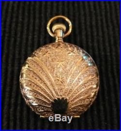 Hampden 6 size. Fancy dial (1888) 15 jewels gold filled hunter case restored