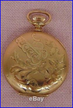 Hampden Molly Stark 14K Solid Gold Ornate Hunter Case Lady's Pocket Watch Runs