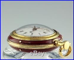 Heavy Honoré Lieutau Pair case pocket watch verge alarm 1780 Enamel Antique