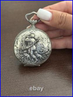 Hebdomas Cupronickel Pocket Watch Case Hunting Theme