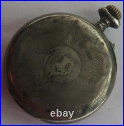 Hebdomas Pocket Watch open face silver case 49 mm. In diameter