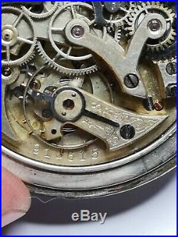 High Grade Minerva Chronograph Pocket Watch For Repair in Silver Case