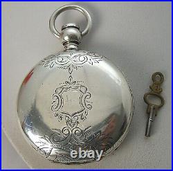 Huge Coin Silver 58.5mm 1878 18's 177g Elgin Hunting Case Key Wind Pocket Watch