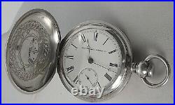 Huge Coin Silver 58.5mm 1878 18's 177g Elgin Hunting Case Key Wind Pocket Watch