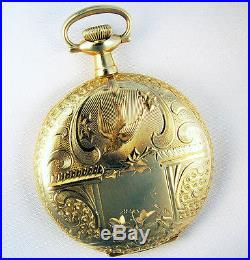 Illinois 14k Gold 12 Size 17 Jewel Beautiful Engraved Hunting Case Pocket Watch