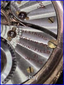 ILLINOIS 21 JEWEL POCKET WATCH STERLING Model 45 MM GF CASE