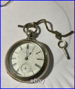 ILLINOIS KW KS POCKET WATCH 11J Hinged coin silver case TICKS