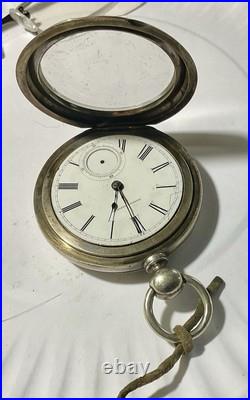 ILLINOIS KW KS POCKET WATCH 11J Hinged coin silver case TICKS