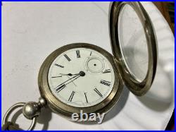 ILLINOIS KW KS POCKET WATCH 11J Hinged coin silver case TICKS