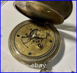 ILLINOIS KW KS POCKET WATCH 11J Hinged coin silver case TICKS