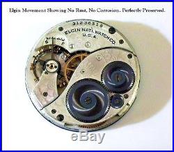 IMPOSSIBLE FIND! NOS 1928 Elgin Pocket Watch, Ship Box, Case, Tag, Movement Tin