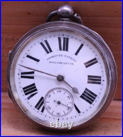 IMPROVED PATENT ENGLISH LEVER SILVER CASE POCKET WATCH 56mm FOR REPAIR (HD)