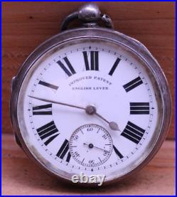 IMPROVED PATENT ENGLISH LEVER SILVER CASE POCKET WATCH 56mm FOR REPAIR (HD)