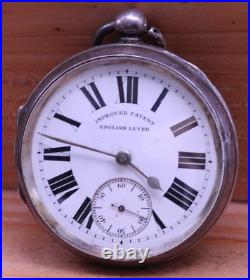IMPROVED PATENT ENGLISH LEVER SILVER CASE POCKET WATCH 56mm FOR REPAIR (HD)