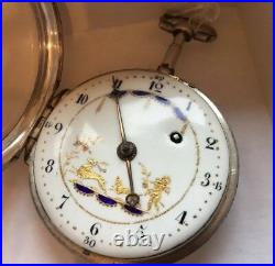 IPF Fusee open face painted dial silver case Serial # 1381 key wind pocket watch
