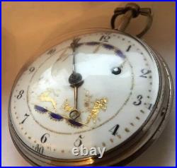 IPF Fusee open face painted dial silver case Serial # 1381 key wind pocket watch