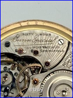 Ilinois Bunn Special 21J 16s Pocket Watch Type III Model 14 RUNS GF Case